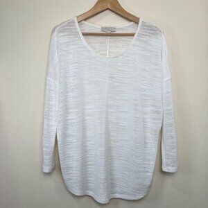 OLIVE & OAK Lightweight Cream Semi-Sheer 3/4 Sleeve Scoop Neck Top Size Large
